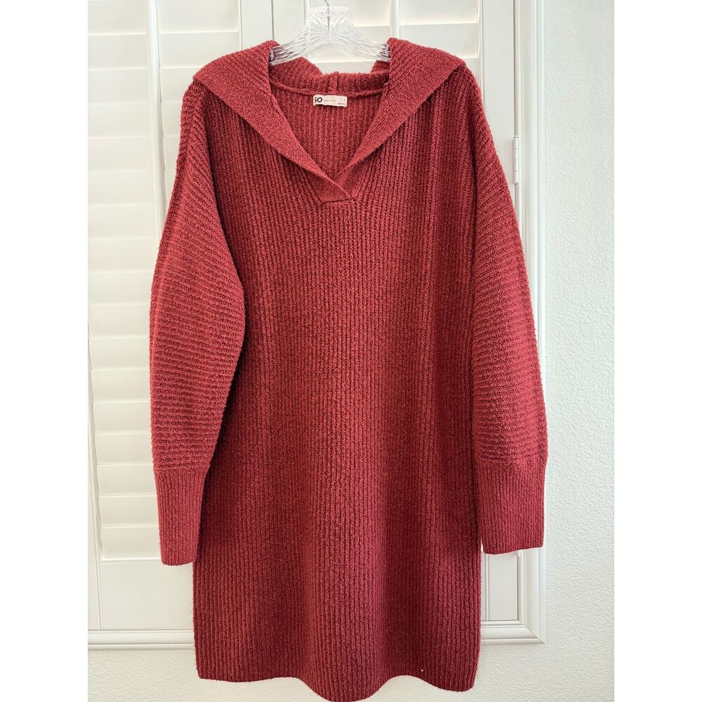 Sweater Dress SO Goods For Life Burgundy Marque Red Hooded Size L